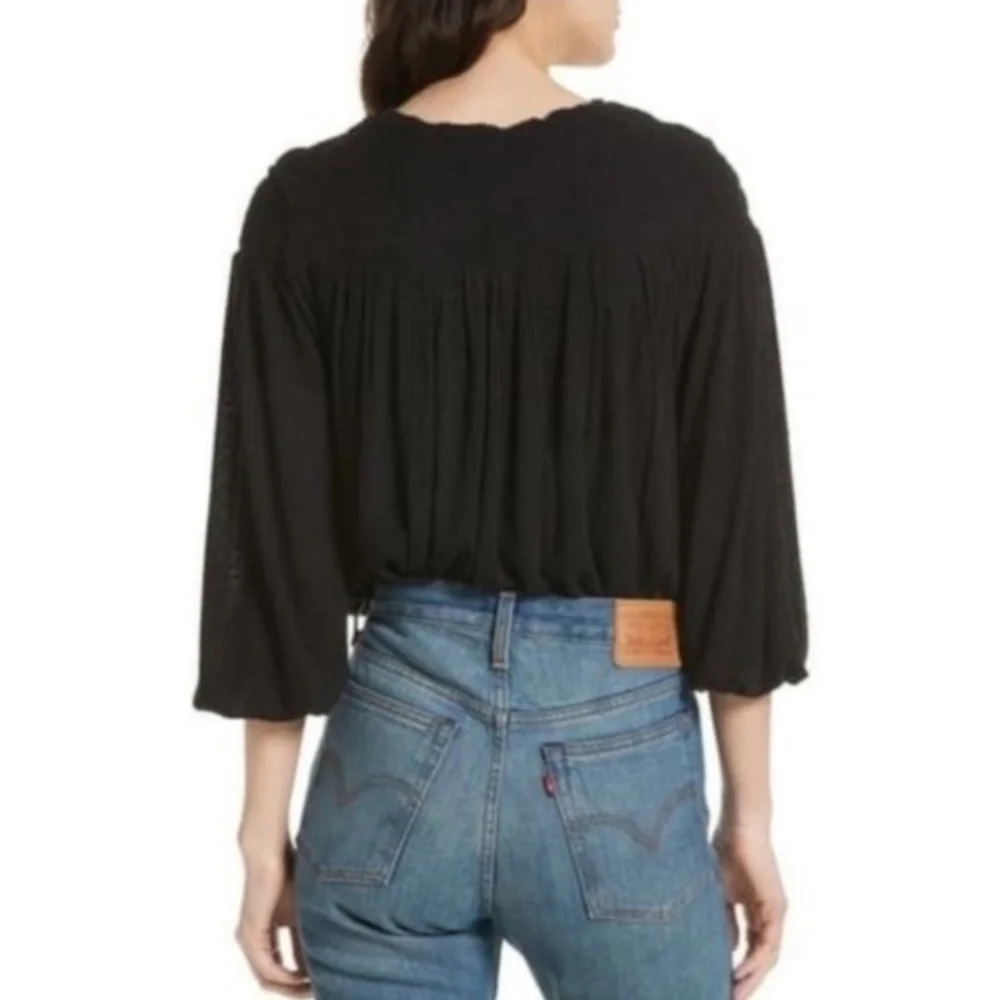 Free‎ People Begonia Black Embroidered Top M